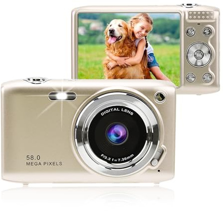Digital Camera, 4K 58MP Full HD 16X Zoom Fixed Focal Macro Timed Photography Digital Video Camera, Portable Compact Digital Camera for Teens Adult Beginner(Gold and Pink) (Gold)
