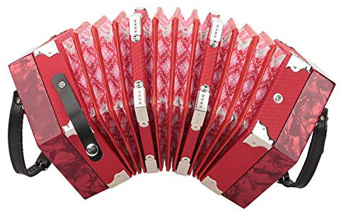 Akkordeon mit 20 Knöpfen, ABS-Ziehharmonika-Akkordeon, Leichtes Instrument, Akkordeon-Ziehharmonika mit 2 Armgurten, Praktischer Griff, Tasche Im Lieferumfang Enthalten (Rot)