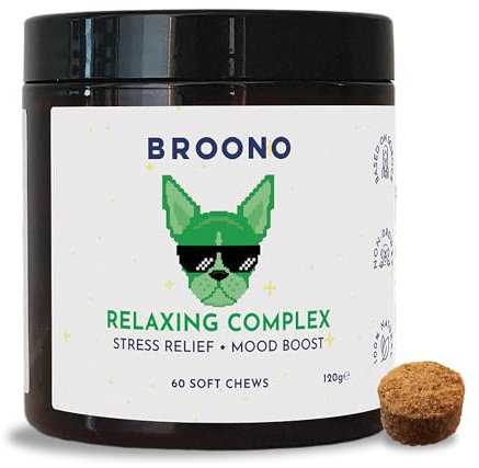 BROONO Relaxing Complex Calming Chews for Dogs - With L-Tryptophan, Magnesium Bisglycinate, Passion Flower, Vitamin B6 - Anxiety Relief, Focus & Mental Balance