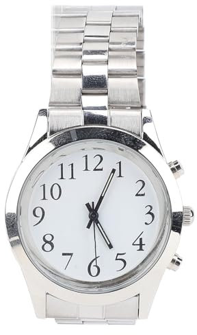 Reloj parada con alarma para personas ciegas con discapacidad visual grande con voz transparente, banda elástica de acero inoxidable para ancianos, usuarios de baja visión