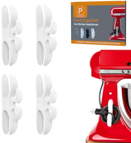 4 Pack Cord Organizer for Kitchen Appliances, Stick On Appliance Wire Organizer Wire Wrapper for Kitchen Appliances Stand Mixers, Coffee Maker (White)