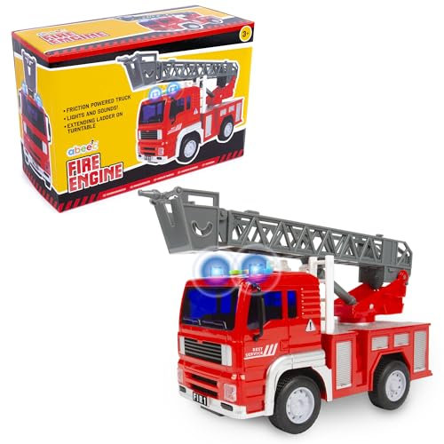 abeec Fire Engine Toy Truck for Kids | Friction Powered Fire Truck with Lights, Siren & Extending Ladder | Emergency Rescue Vehicle | Gift Boxed | Age 3+