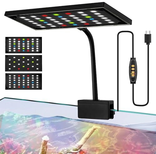 Clip On Iluminación LED para acuario, luz LED para acuario, 14 W, iluminación LED para acuario, luz de espectro completo, iluminación LED para acuario, temporizador ajustable, para piscinas de peces