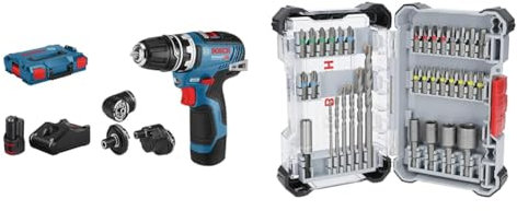 Bosch Professional 12V System GSR 12V-35 FC cordless drill/driver + 35x Extra Hard Schrauberbit‑ und CYL-3 Bohrer-Set, 35‑TLG. (197 x 110,5 mm, Zubehör)