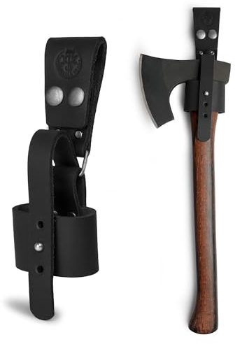 Valhalla Gear, Rustic Axe Holder with Belt Loop, Waist Holder for Axes, Hip Holster for Tools, Thick Full Grain Leather, Handmade (Charcoal Black)