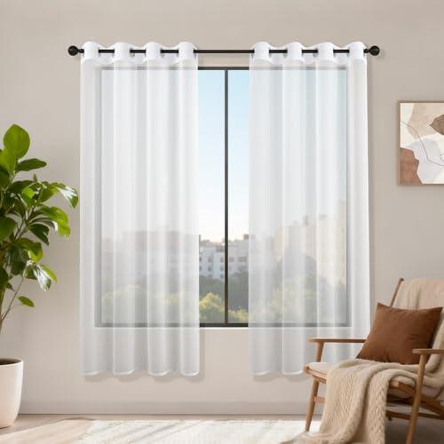 Runyéla Voile Gardinen mit Ösen 2er Set, H 180 x B 120 Stores Gardinen Weiß Transparent, Vorhänge Durchsichtig Weiss, Ösenvorhang Schlaufenschal für Schlafzimmer Wohnzimmer Küche Sheer Curtains