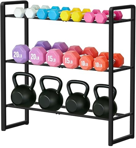 LOFTEY 3 Tier Adjustable Dumbbell Rack, 150 KG Capacity Metal Weight Storage Rack, Space-Saving Home Gym Storage, Dumbbell Stand Only