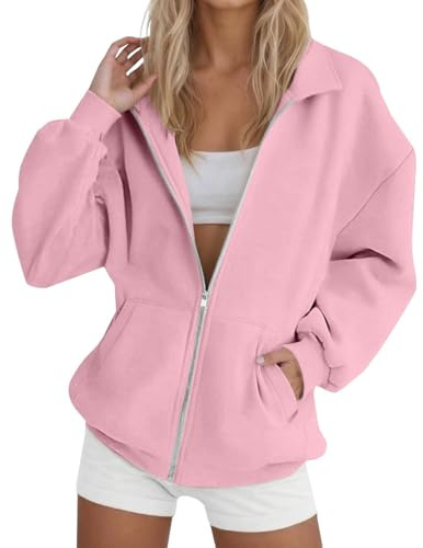 UHouse Sweat sans Capuche Femme Zippé Fin Cut Vêtement Sport Habit Élégant Sweat-Shirts Manches Longues Veste Couleur Unie pour Femmes Streetwear Mode Vetement Chic Haut