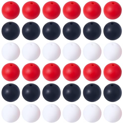 BEAMARKER 90Pcs 3 Colors 15mm Silicone Focal Beads Bulk Loose Rubber Round Beads for DIY Crafts Keychain Beadable Pens Necklace Bracelet Lanyard Jewelry Making(Red Black White)
