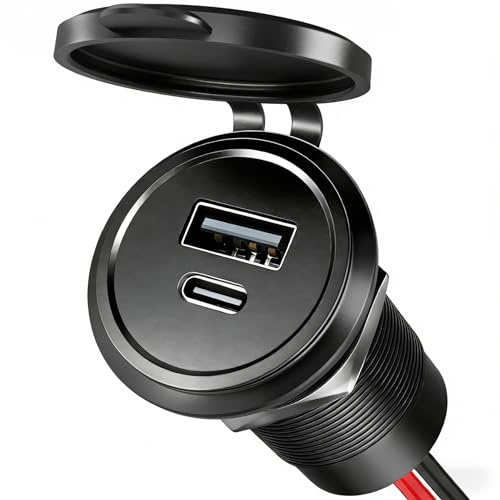 Obeaming Aluminium USB C Steckdose 12V Wohnmobil Auto Einbau USB Buchse 12 Volt, USB-C & USB-A Bohrung 25mm für Boot Wohnwagen Camper LKW (1 Stück)