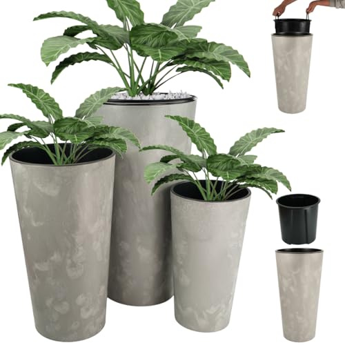 FEINZ Blumentopf Set 3 Größen 37/47/57 cm Grau Betonoptik