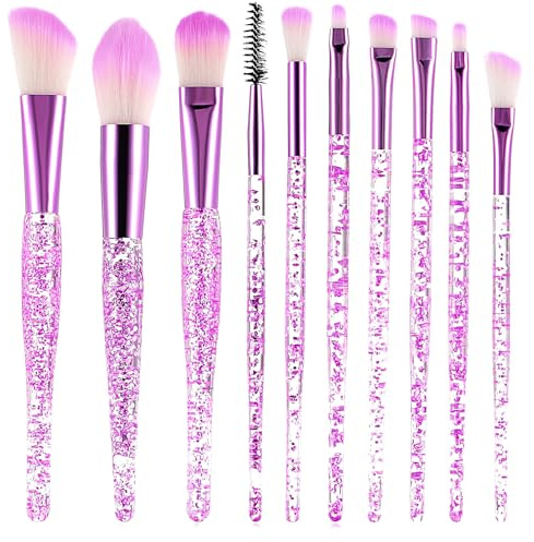 Wanmu 10 Teiliges Glitzer Kristall Make-Up Pinsel Set, Sparkles Crystal Powder Essentials Foundation Brush Werkzeugset für Concealer Eyeliner Pinsel, Lidschatten, Lidschatten Misch Highlight