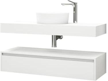 Belvit Linuva Waschtischunterschrank, 120 x 50 cm, MDF Badmöbel mit Schublade und Ablage, hängend, Waschbeckenunterschrank für Badezimmer, Unterschrank für Waschbecken, Matt Weiß