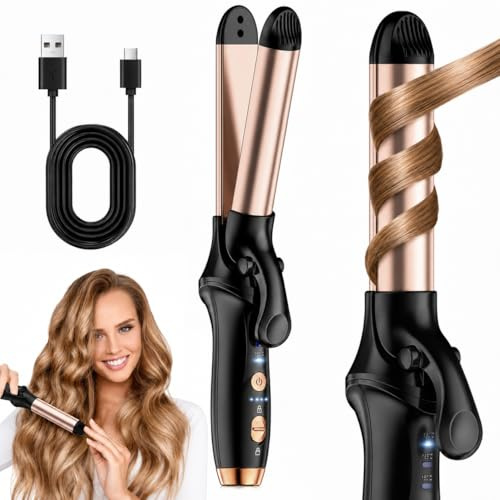 UIOF Curling Tongs 1 Inch,Cordless Rechargeable Curling Tongs,Cordless Hair Curler(3 Gear),Travel Mini Flat Iron 5000 mAh,Battery Straightener and Curler 2 in 1 for Long Short Hair (Black)