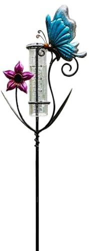 Dekorativer Regenmesser, Schmetterlings-Blumen-Design, genaues Messgerät, Regenmesser, für Außenbereich, Garten, Rasen, Hof, Terrasse, , Bauernhof