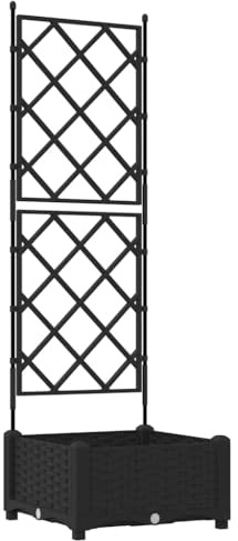 Fisinber Vaso da giardino nero, 40 x 40 x 125,5 cm, in plastica, moderno vaso con griglia per piante rampicanti, elegante fioriera per terrazza, giardino e esterni