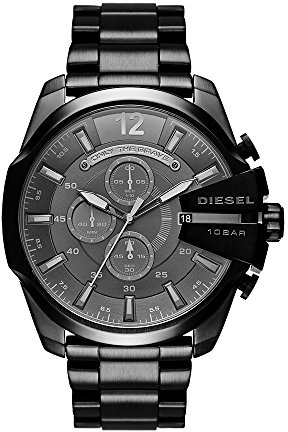 Diesel Mega Chief Stainless Steel Men's Watch with Analog or Digital Movement, Black Stainless Steel, 5.9 cm, Mega Chief