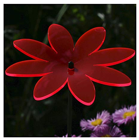 Plexiglas® Sonnenfänger Blüte Blume 14cm neon transparent fluoreszierend wetterfest, inkl. 100cm Schwingstab, Farbe:neonrot