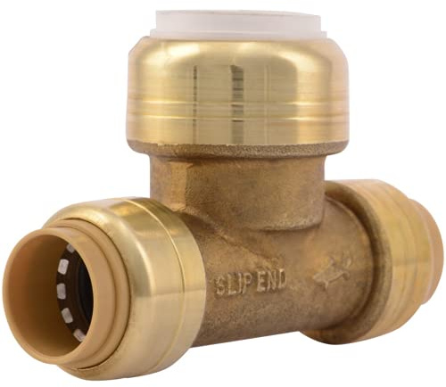 SharkBite 1/2 Inch Slip CTS x CTS x PVC Transition Slip Tee, Push To Connect Brass Plumbing Fitting, UIP363A