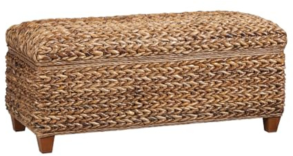 Coaster Home Furnishings - Laughton - Wood - Hand-Woven Banana Leaf Storage Trunk with Lid, Coastal Style, Bench with Spacious Storage - Bedroom - 41-Inch - Amber - 500215