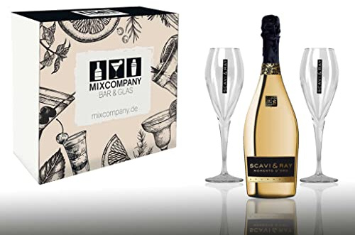 Prosecco Set/Geschenkset ? Scavy & Ray Momento Doro Gold 0,75l (11% Vol) + 2x Gläser
