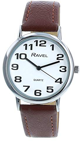 Ravel - Unisex - Armbanduhr mit großen Ziffern - Braun/silbernes Ton/weißes Zifferblatt
