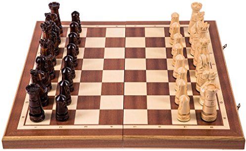 Square - Schach aus Holz - Schloss - 56 x 56 cm - Mahagoni - Schachfiguren geschnitzt - Schachspiel -Kunsthandwerk
