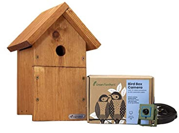 Green Feathers Wired Outdoor Birdbox and Wildlife Camera, 700TVL Night Vision Camera for Birdbox & Wildlife- Camera, UK Power Supply, 20m Cable & Birdbox