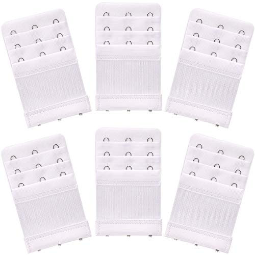 Akstore 6 Pieces Women's Soft Comfortable Elastic Bra Extenders Bra Extension Strap 3 Hook 3 Row Lady's Bra Extender Bra Band, White, One size