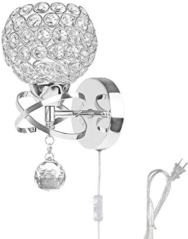 WeFoonLo Modern Crystal Wandleuchte Pendent Lampe Chrom Finish Schlafzimmer Sconce Beleuchtung Befestigung mit Switch und stecker, E27 Sockel