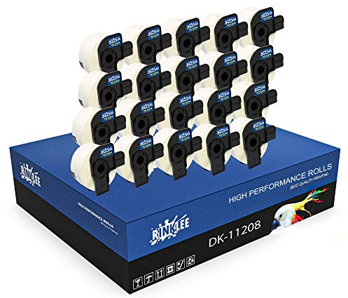 RINKLEE DK-11208 Etiketten kompatibel für Brother P-Touch QL-500 QL-550 QL-560 QL-570 QL-580 QL-700 QL-710W QL-720NW QL-800 QL-810W QL-820NWB QL-1060N QL-1100 QL-1110NWB | 38 x 90 mm | 20 Rollen