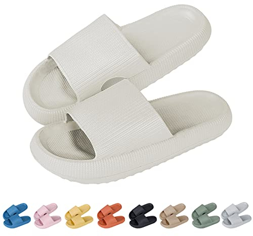 MoneRffi Badelatschen Damen Herren Wolkenschuhe- Cloud Slides original Badeschuhe Wolken Damen airfoot Hausschuhe Cloudyzz Bequeme rutschfeste Dusch Badeschlappen(Beige#1,38/39)