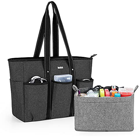 Damero Krankenschwester Tasche mit Organizer Einsatztasche, medizinische tasche mit Laptop-Hülle für Frauen, Medizinstudenten,Krankenschwester,Schwarz