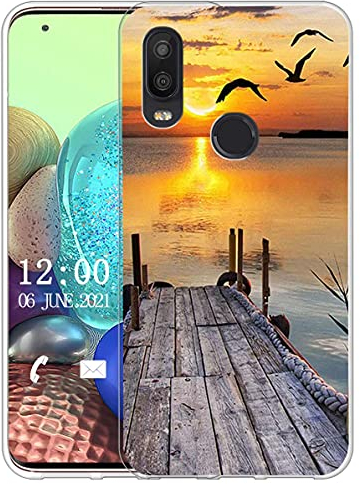 Sunrive Kompatibel mit bq Aquaris X2/X2 PRO Hülle Silikon, Transparent Handyhülle Schutzhülle Etui Case (X Sonnenuntergang See)+Gratis Universal Eingabestift MEHRWEG