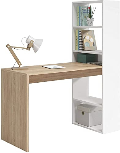 MarinelliGroup Scrivania pc ufficio con SCAFFALI reversibile studio camera ROVERE+BIANCO computer gaming 120 X 53 X 144 cm 0F8314A