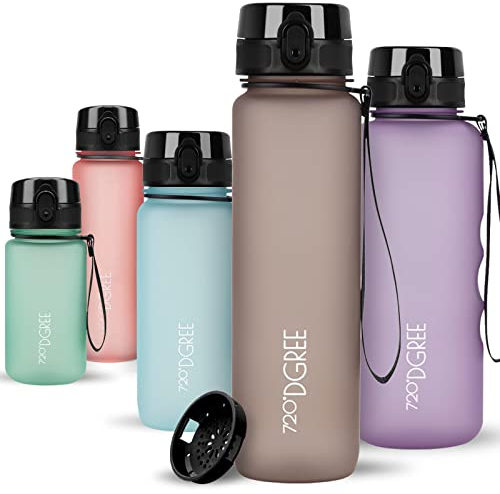 720°DGREE Trinkflasche 1l Sport “uberBottle“ softTouch +Sieb - BPA-Frei - Wasserflasche für Uni, Arbeit, Fitness, Fahrrad, Outdoor, Job - Sportflasche aus Tritan - Leicht, Stoßfest, Wiederverwendbar