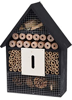 Insektenhotel Schwarz Holz Insektenhaus Bienenhaus Gartendeko 29cm oder 50cm Höhe, Größe:Klein