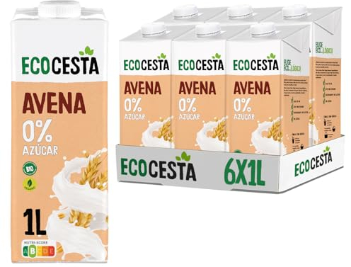 ECOCESTA MEJOR CADA DIA - Pack de 6 Unidades de 1 L de Bebida Ecológica Vegetal de Avena - Sin Azúcar Añadido, Lactosa ni Fructosa - Apto para Veganos - Ideal para Tomar en Smoothies o con Cereales