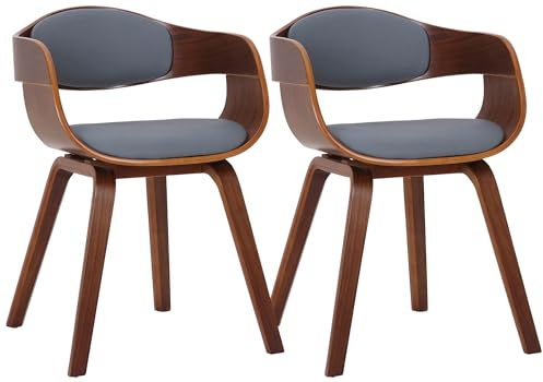 CLP Lot de 2 chaises Kingston ergonomiques, Dossier rembourré, Simili Cuir & Bois, Charge Max. 150 kg, Couleur:Noyer/Gris