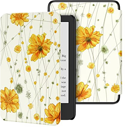 Ayotu Slim Case for 6 All-New Kindle (11th Generation 2024/2022 Release), Colorful PU Leather Smart Cover with Auto Wake/Sleep, ONLY Fit 6 inch Basic Kindle 2024/2022 Release,Yellow Flowers