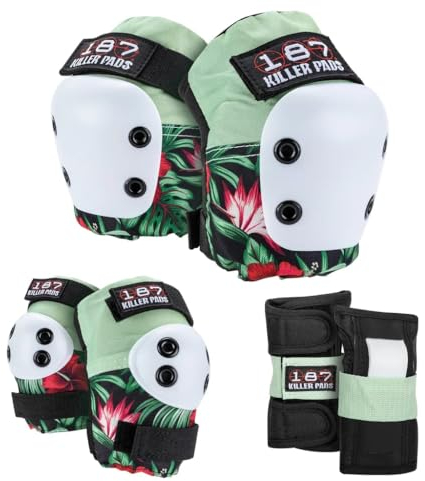 187 KILLER PADS Skateboard-Knieschoner, Ellenbogenschoner und Handgelenkschoner, 6er-Pack, Hibiskus, Größe XS