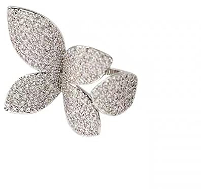 IMINI Rhinestone Butterfly Wrap Ring Open Statement Rings Sparkling Crystal Cubic Zirconia Leaf Engagement Promise Wedding Ring Expandable Finger Band Dainty Jewelry Gifts for Women Girls