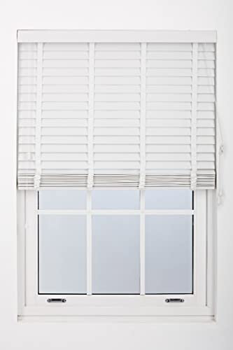 FURNISHED Venetian Window Blinds Trimmable 50mm White Faux Wood Blind, 225W x 210H cm