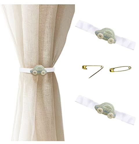 Vorhanghalter mit Schnalle, Motiv: Wolke, Sterne, Seestern, mit Schnalle, niedliche Vorhang-Raffhalter, für Kinderzimmer, Hellgrün, Auto, 2 Stück