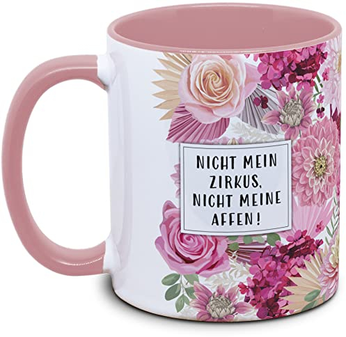 Tassenkasper - Tasse mit Blume und Spruch - Nicht mein Zirkus, nicht meine Affen! - Geschenk für Kollegin, Tasse lustig