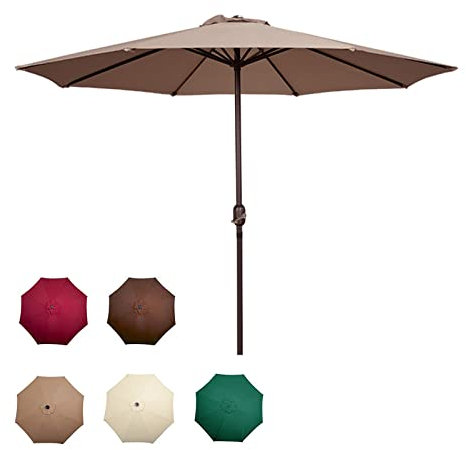 Parasol de jardin 2,7 m, pare-soleil pour extérieur, bordeaux, vert foncé, beige, kaki, marron, poteau et baleines métalliques, base non incluse, pour terrasse, balcon, table d'extérieur (kaki, 2,7 m)