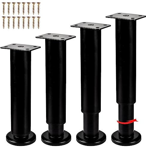 TCHOSUZ 5-7 Inch / 12-18cm Adjustable Metal Furniture Legs, Set of 4 Heavy Duty Bed Frame Center Slat Support Legs DIY Replacement Feet for DIY Cabinet Sofa Couch TVstand Chair Desk Black