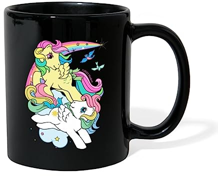 Spreadshirt My Little Pony Retro Rainbow with Two Ponies Coloured Mug, One Size, Black
