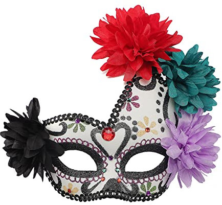 NICEYEA Mexikanische Totenmaske Tag der Toten Maske Augenmaske mit Blume La Catrina Halbmaske Halloween Totenkopfmaske Mexikanische Maske Kostüm Halloween Kostüm Accessoire