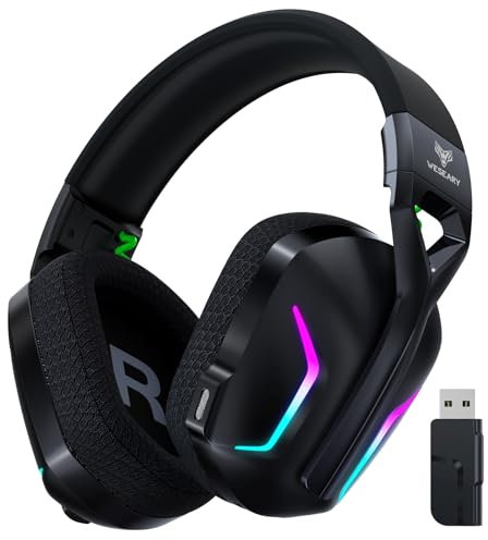 WESEARY WG1 Gaming Headset, Gaming Headset Wireless 2.4GHz für PS5, PS4, PC, Switch, Mac, Bluetooth Kopfhörer 7.1 Stereo Sound Headset mit Mikrofon Noise Cancelling mit RGB Licht, 50Hr Akkulaufzeit